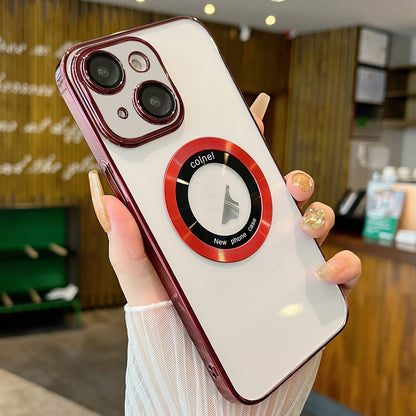 ELECTROPRIME For iPhone 15 Transparent Electroplated PC MagSafe Phone Case(Wine Red)
