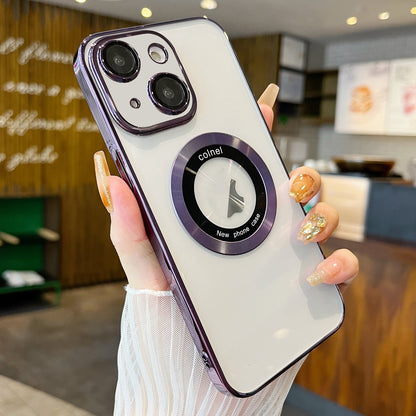 ELECTROPRIME For iPhone 15 Transparent Electroplated PC MagSafe Phone Case(Purple)