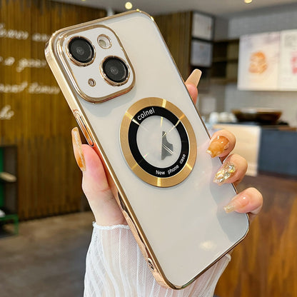 ELECTROPRIME For iPhone 15 Transparent Electroplated PC MagSafe Phone Case(Gold)