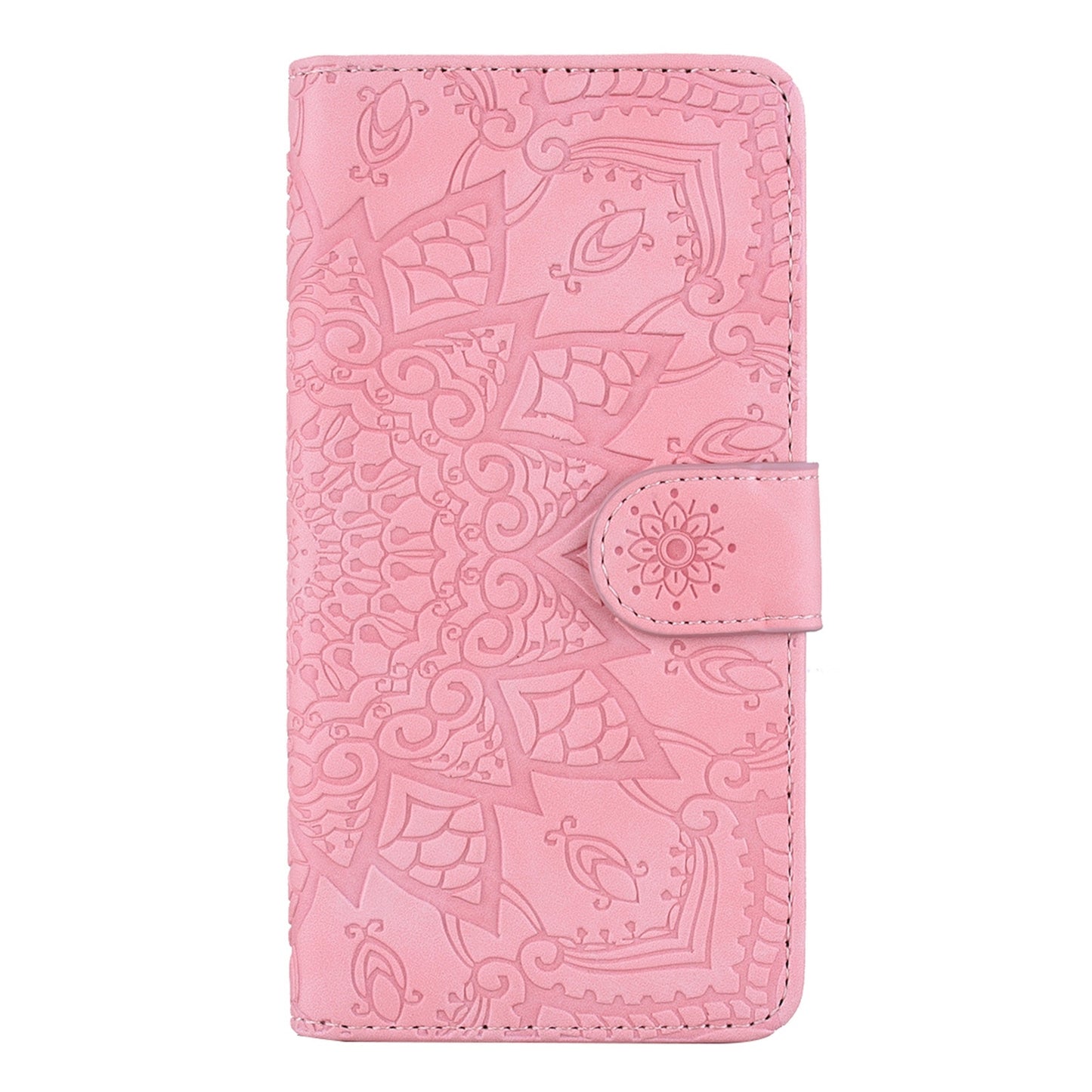 ELECTROPRIME For iPhone 15 Mandala Embossed Dual-Fold Calf Leather Phone Case(Pink)