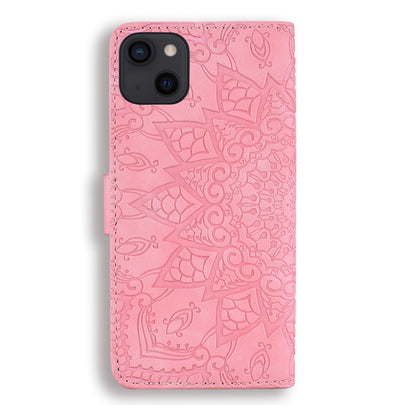 ELECTROPRIME For iPhone 15 Mandala Embossed Dual-Fold Calf Leather Phone Case(Pink)
