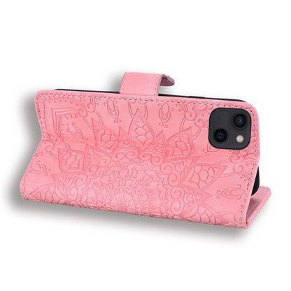 ELECTROPRIME For iPhone 15 Mandala Embossed Dual-Fold Calf Leather Phone Case(Pink)