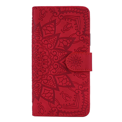 ELECTROPRIME For iPhone 15 Mandala Embossed Dual-Fold Calf Leather Phone Case(Red)