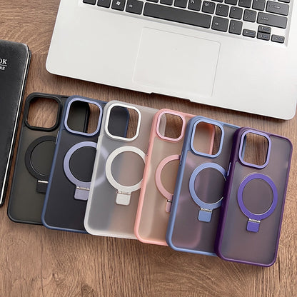 ELECTROPRIME For iPhone 15 Skin Feel MagSafe Magnetic Holder Phone Case(Purple)