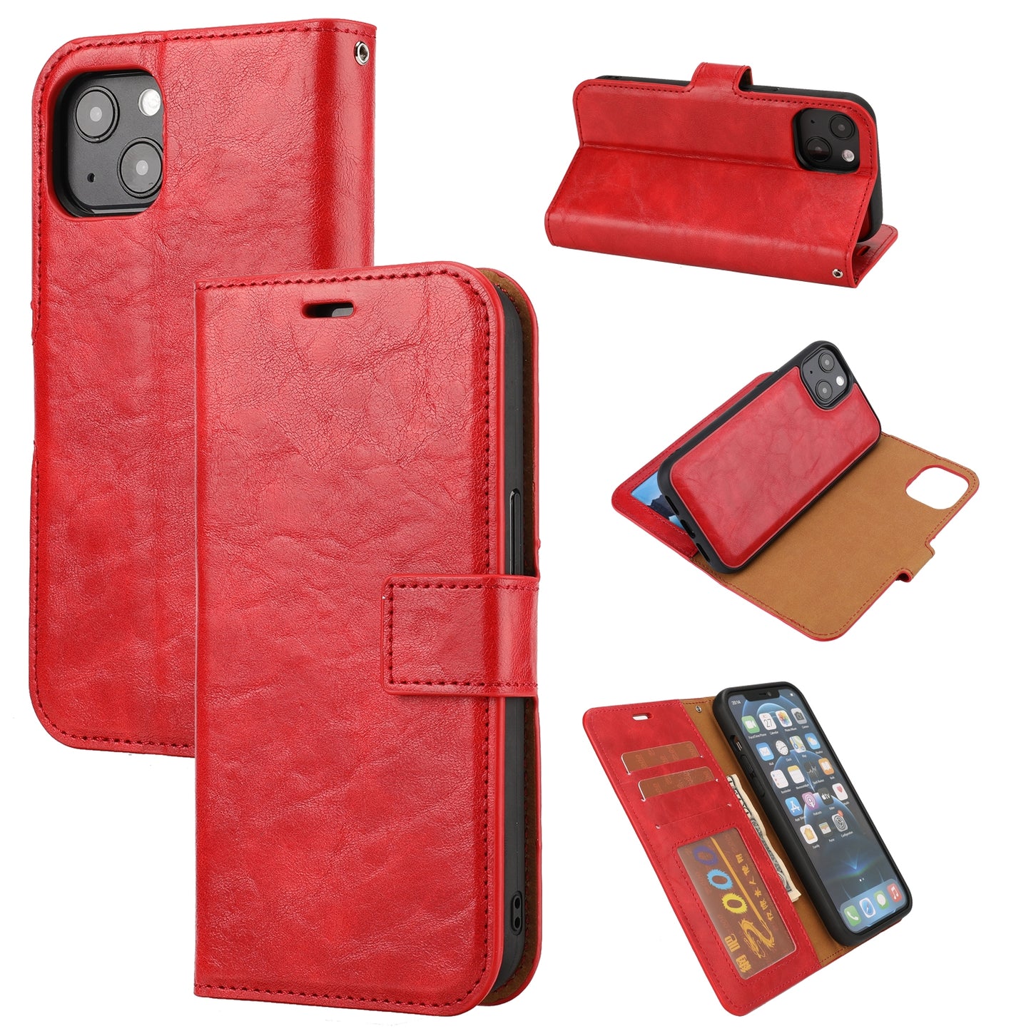 ELECTROPRIME For iPhone 15 Crazy Horse Texture Detachable Horizontal Flip PU Case(Red)