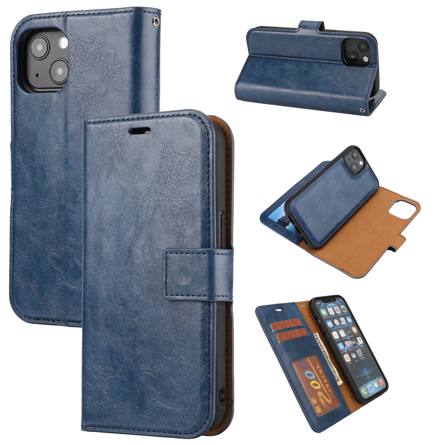 ELECTROPRIME For iPhone 15 Crazy Horse Texture Detachable Horizontal Flip PU Case(Blue)