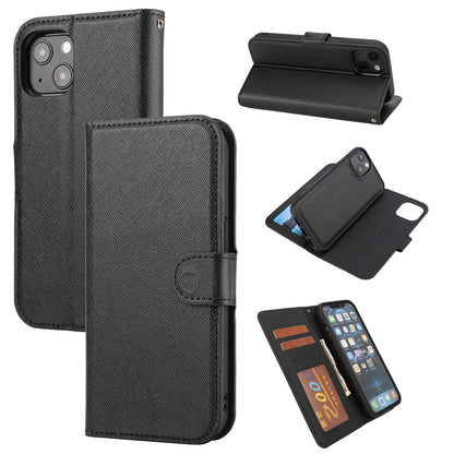 ELECTROPRIME For iPhone 15 Cross Texture Detachable Horizontal Flip PU Leather Case(Black)