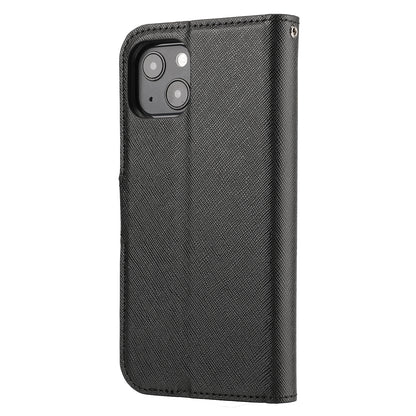 ELECTROPRIME For iPhone 15 Cross Texture Detachable Horizontal Flip PU Leather Case(Black)