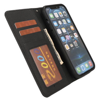 ELECTROPRIME For iPhone 15 Cross Texture Detachable Horizontal Flip PU Leather Case(Black)