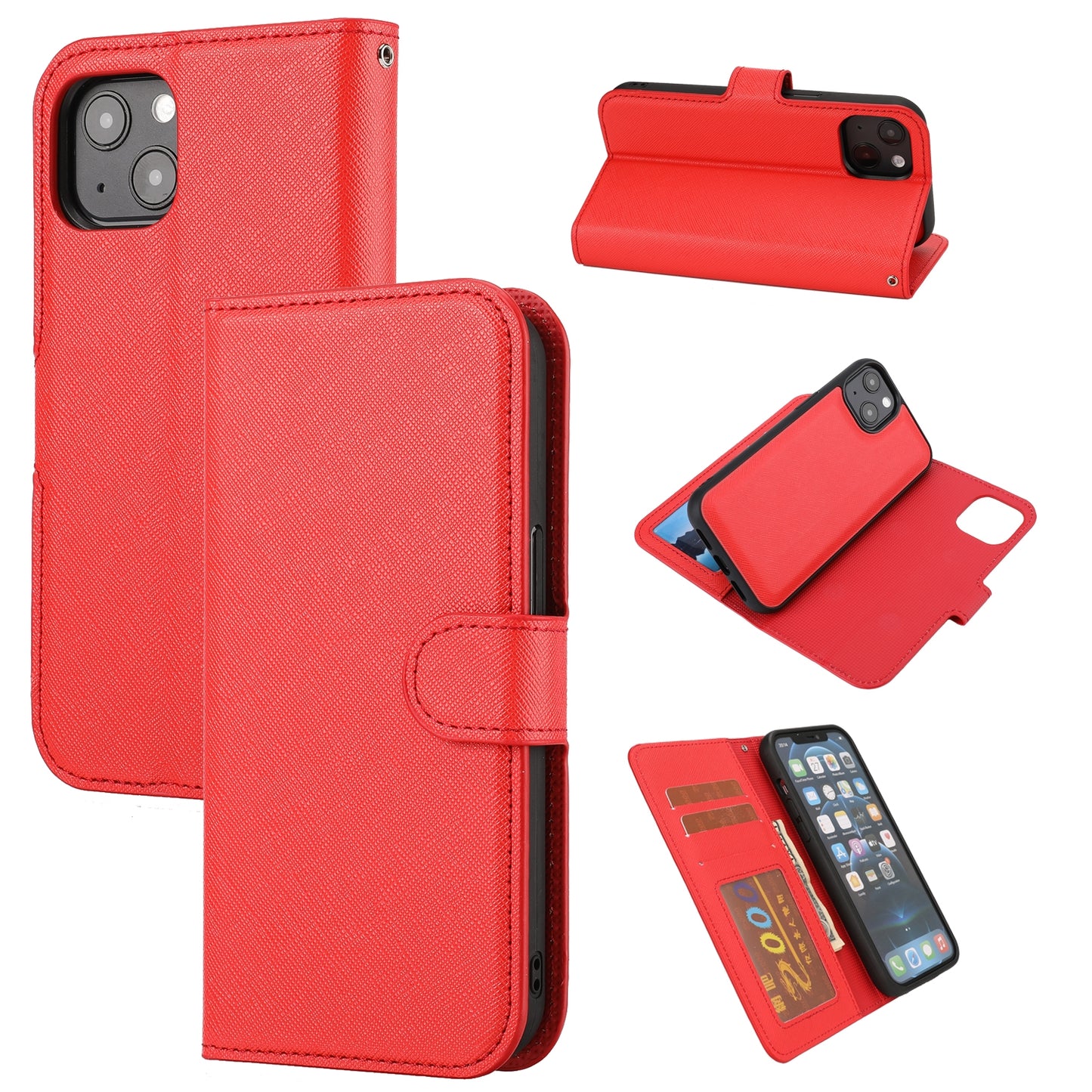 ELECTROPRIME For iPhone 15 Cross Texture Detachable Horizontal Flip PU Leather Case(Red)