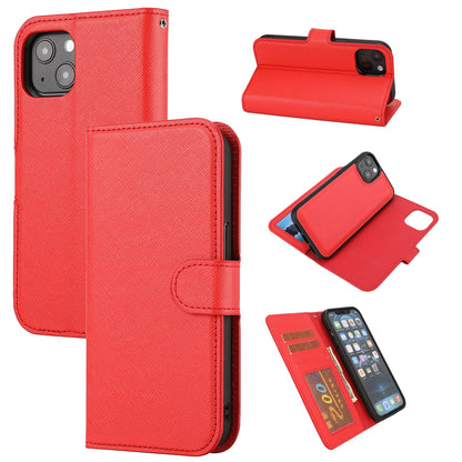 ELECTROPRIME For iPhone 15 Cross Texture Detachable Horizontal Flip PU Leather Case(Red)