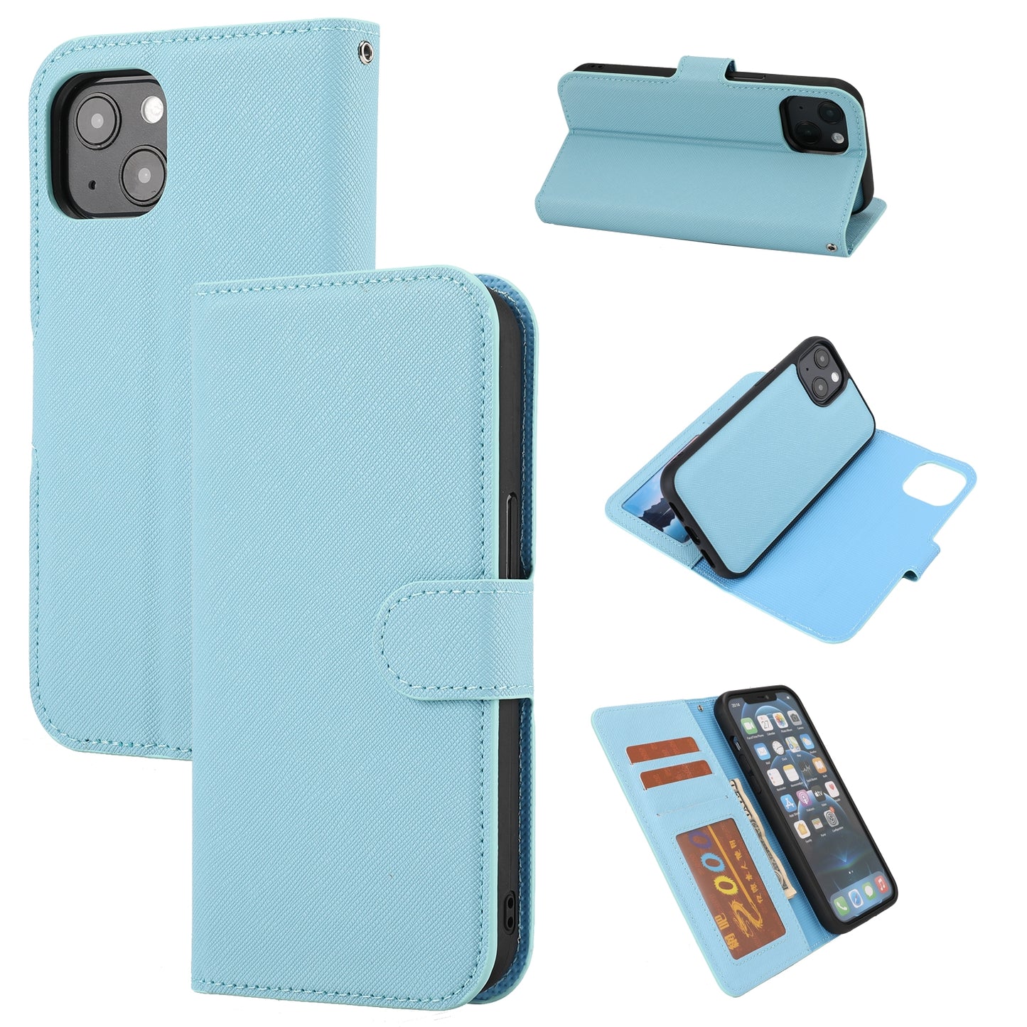 ELECTROPRIME For iPhone 15 Cross Texture Detachable Horizontal Flip PU Leather Case(Blue)