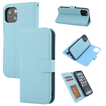 ELECTROPRIME For iPhone 15 Cross Texture Detachable Horizontal Flip PU Leather Case(Blue)
