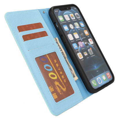 ELECTROPRIME For iPhone 15 Cross Texture Detachable Horizontal Flip PU Leather Case(Blue)