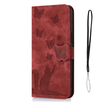 ELECTROPRIME For iPhone 15 Butterfly Cat Embossing Flip Leather Phone Case(Red)