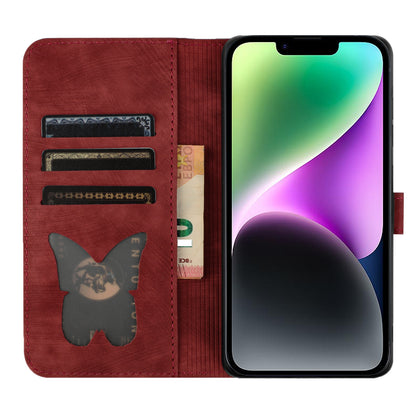 ELECTROPRIME For iPhone 15 Butterfly Cat Embossing Flip Leather Phone Case(Red)