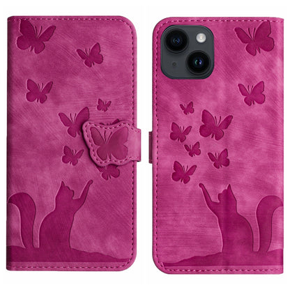 ELECTROPRIME For iPhone 15 Butterfly Cat Embossing Flip Leather Phone Case(Pink)