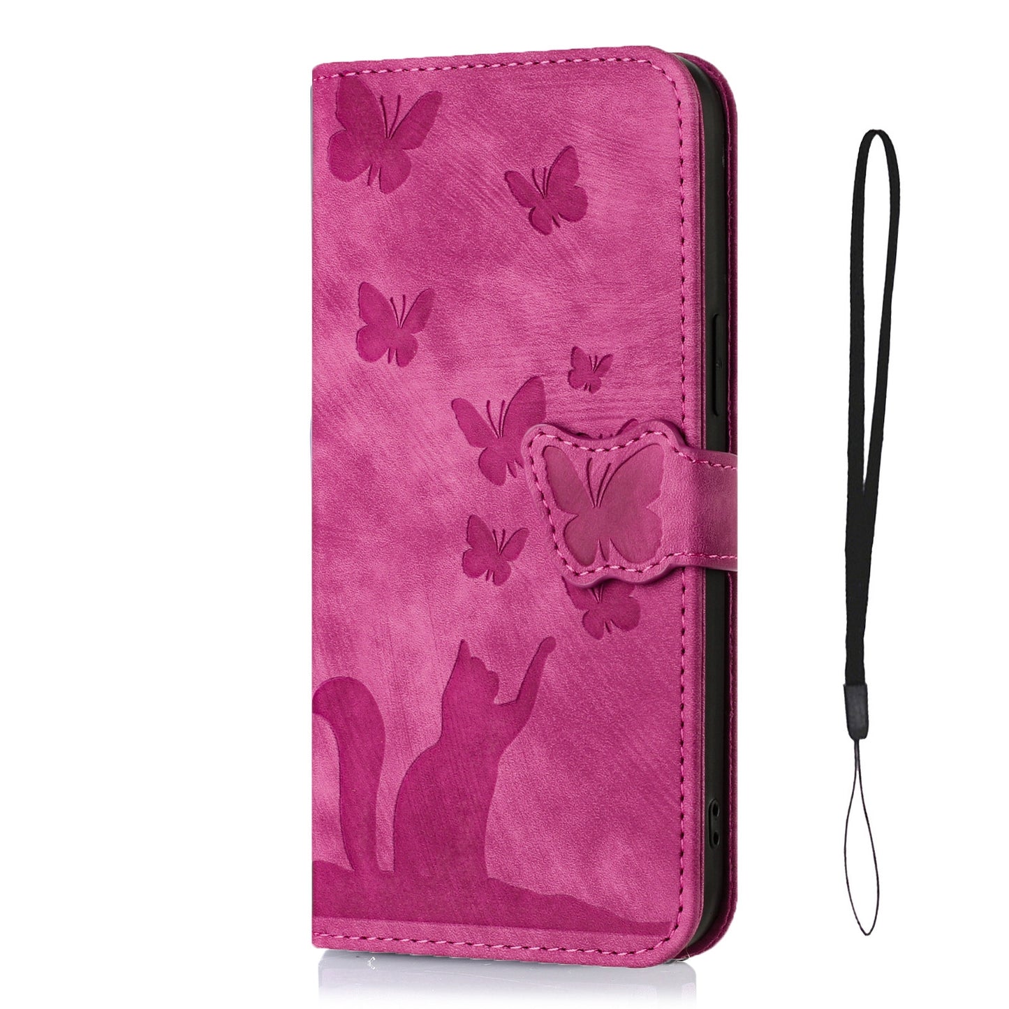 ELECTROPRIME For iPhone 15 Butterfly Cat Embossing Flip Leather Phone Case(Pink)