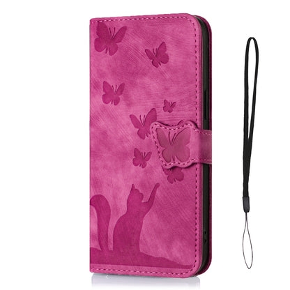 ELECTROPRIME For iPhone 15 Butterfly Cat Embossing Flip Leather Phone Case(Pink)