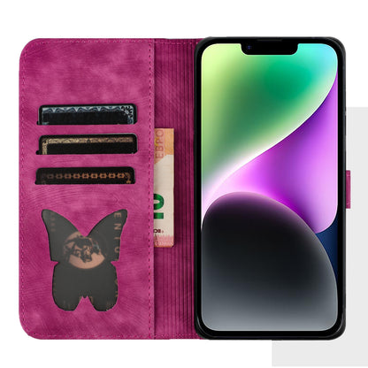 ELECTROPRIME For iPhone 15 Butterfly Cat Embossing Flip Leather Phone Case(Pink)