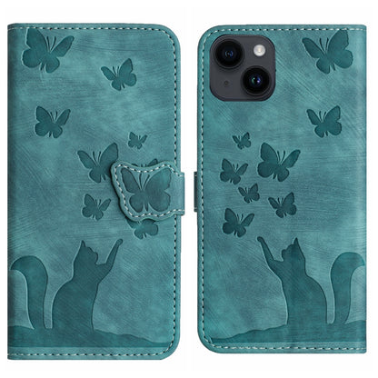 ELECTROPRIME For iPhone 15 Butterfly Cat Embossing Flip Leather Phone Case(Wathet)