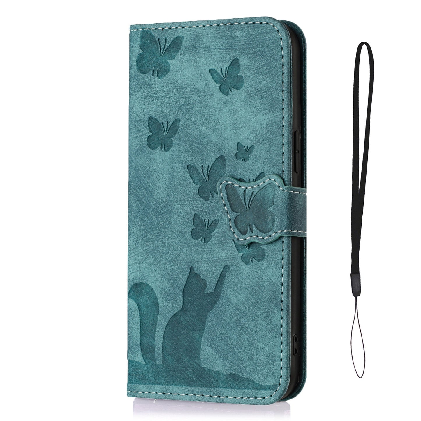 ELECTROPRIME For iPhone 15 Butterfly Cat Embossing Flip Leather Phone Case(Wathet)