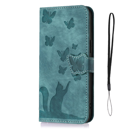 ELECTROPRIME For iPhone 15 Butterfly Cat Embossing Flip Leather Phone Case(Wathet)