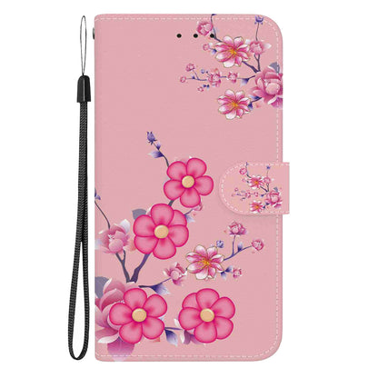ELECTROPRIME For iPhone 15 Plus Crystal Texture Colored Drawing Leather Phone Case(Cherry Blossoms)