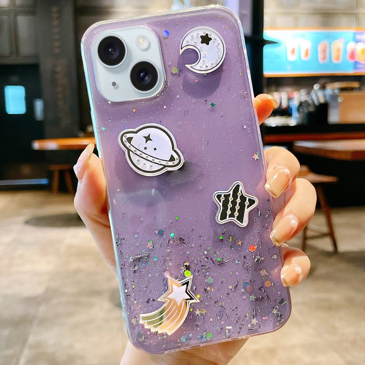 ELECTROPRIME For iPhone 15 Cosmic Star Laser Sequin Epoxy TPU Phone Case(Purple)