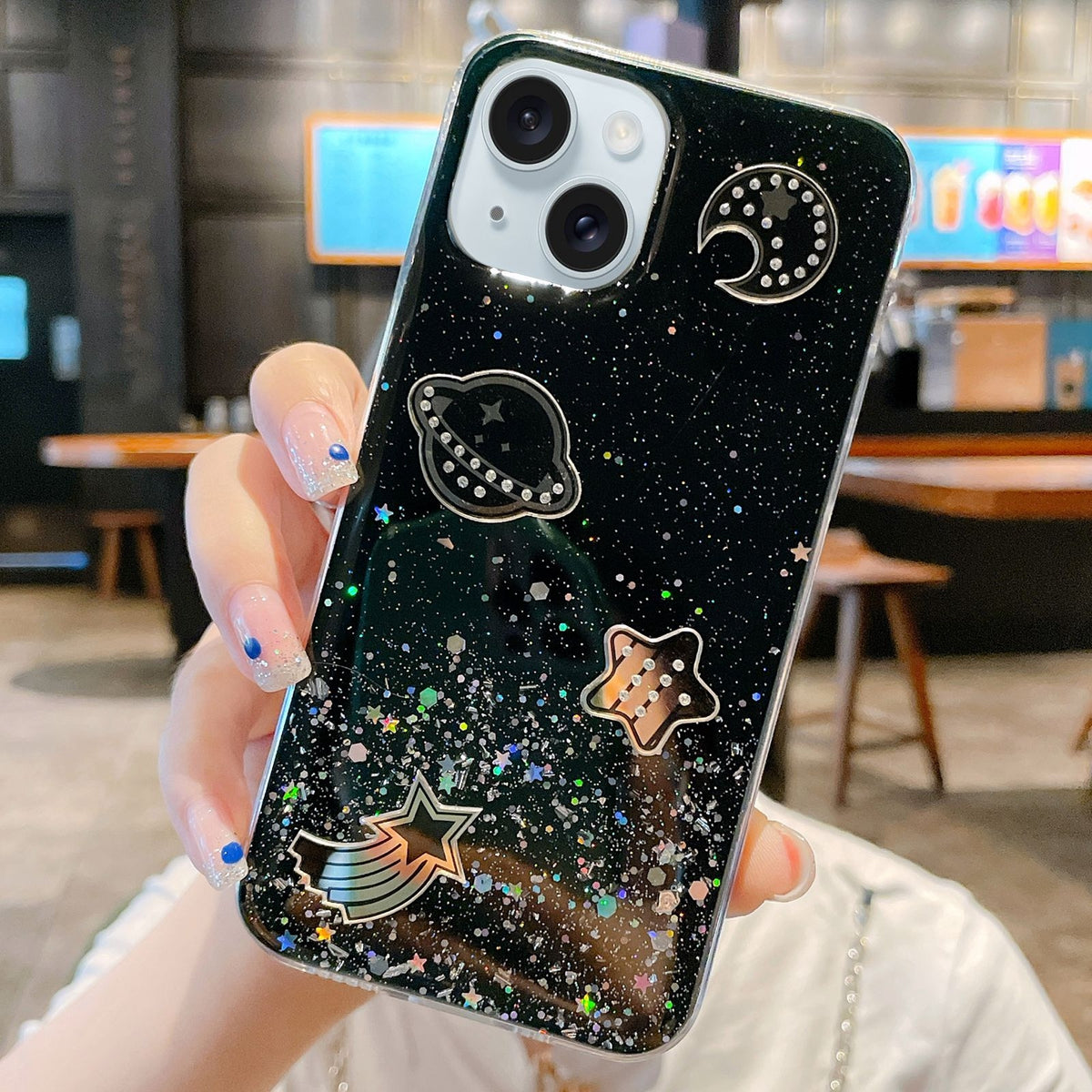 ELECTROPRIME For iPhone 15 Cosmic Star Laser Sequin Epoxy TPU Phone Case(Black)