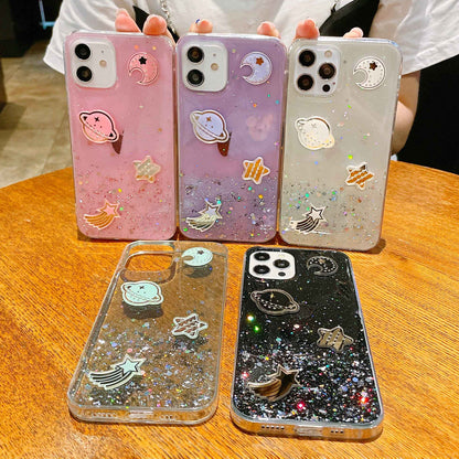 ELECTROPRIME For iPhone 15 Cosmic Star Laser Sequin Epoxy TPU Phone Case(Black)