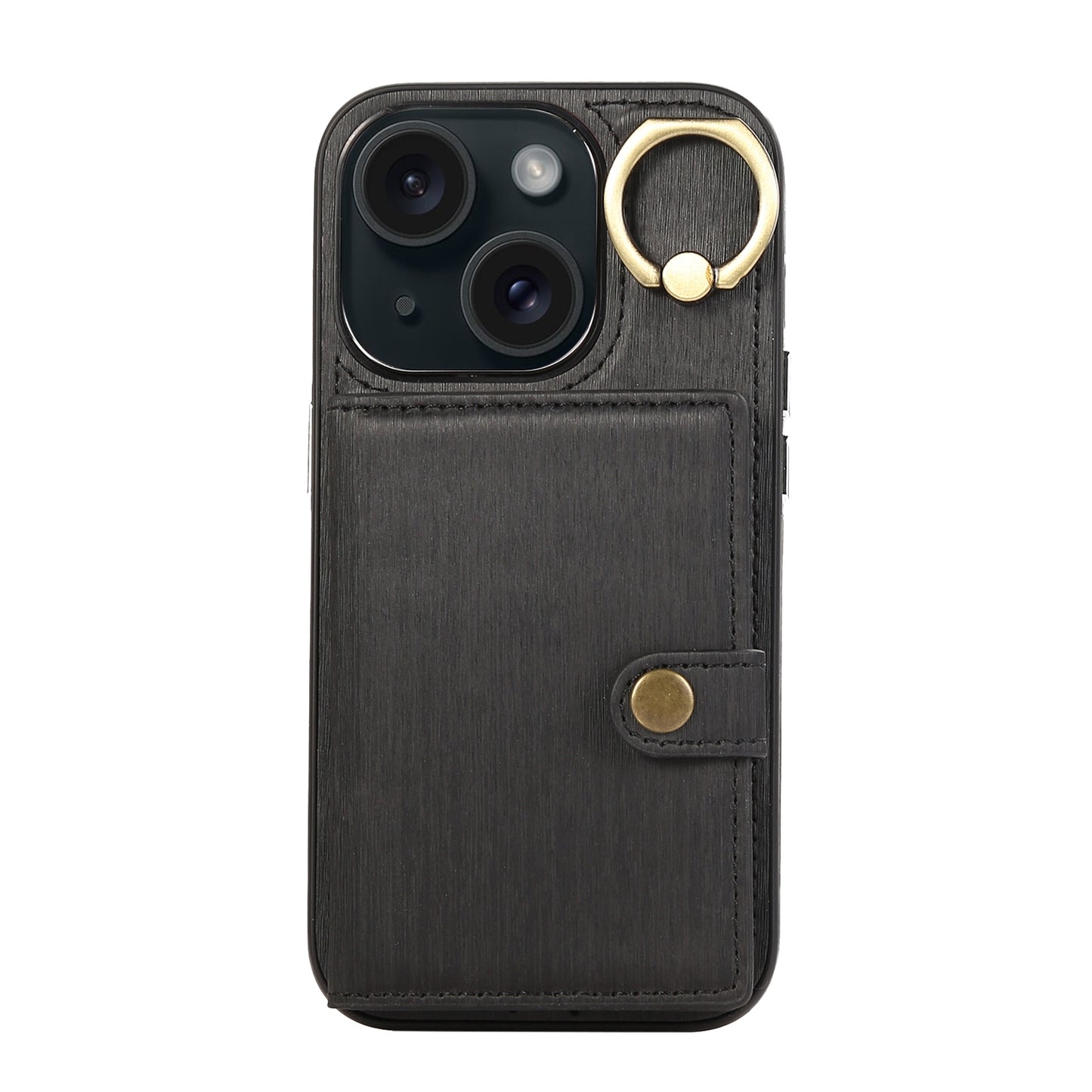 ELECTROPRIME For iPhone 15 Brushed Texture Wallet Ring Holder Phone Case(Black)