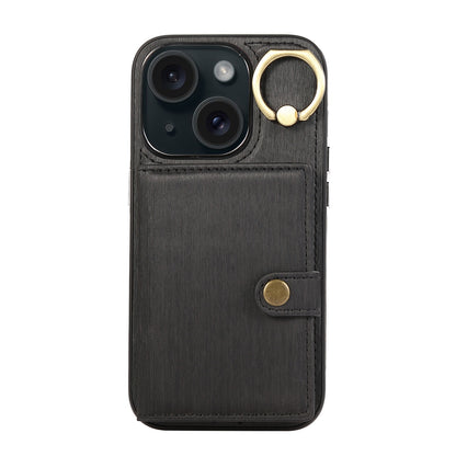 ELECTROPRIME For iPhone 15 Brushed Texture Wallet Ring Holder Phone Case(Black)