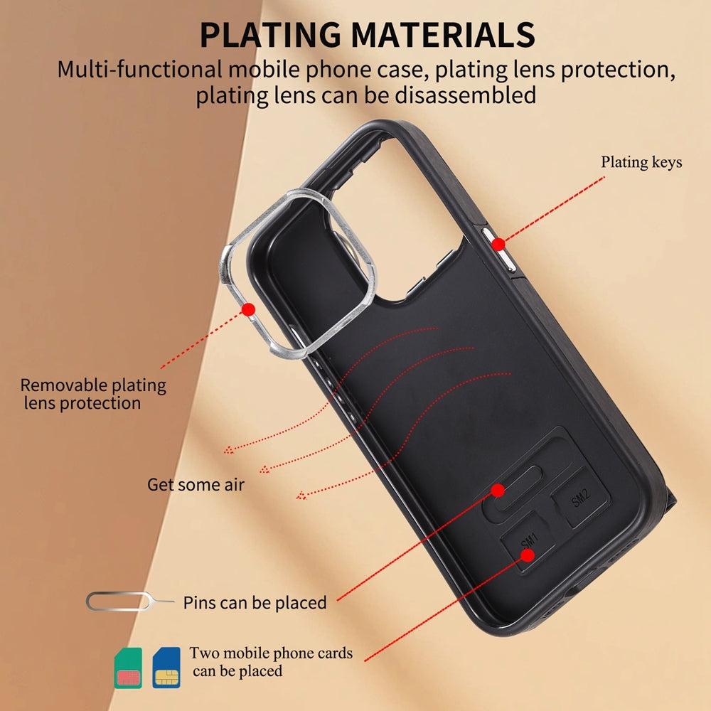 ELECTROPRIME For iPhone 15 Brushed Texture Wallet Ring Holder Phone Case(Black)