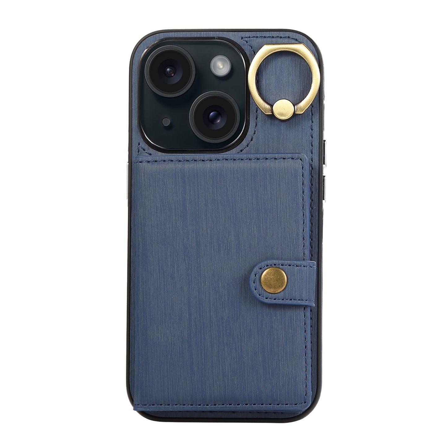 ELECTROPRIME For iPhone 15 Brushed Texture Wallet Ring Holder Phone Case(Blue)