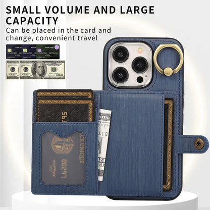 ELECTROPRIME For iPhone 15 Brushed Texture Wallet Ring Holder Phone Case(Blue)
