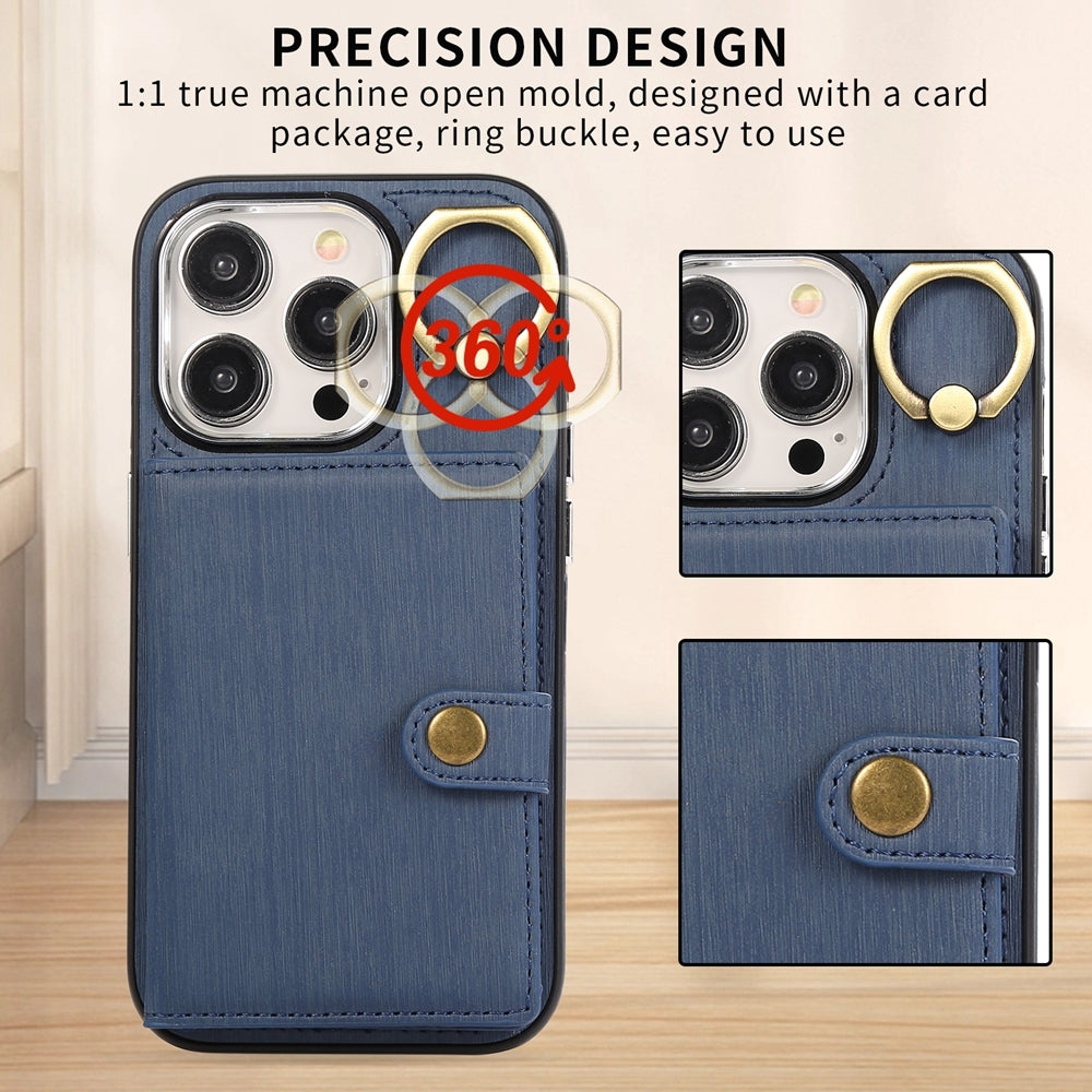 ELECTROPRIME For iPhone 15 Brushed Texture Wallet Ring Holder Phone Case(Blue)