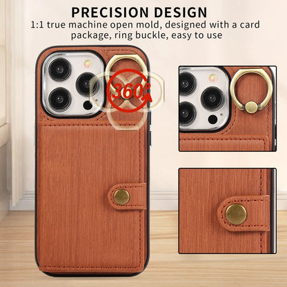 ELECTROPRIME For iPhone 15 Brushed Texture Wallet Ring Holder Phone Case(Brown)