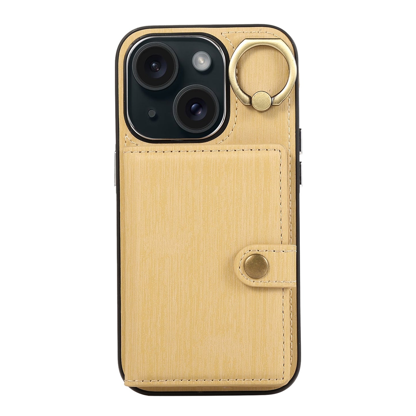ELECTROPRIME For iPhone 15 Brushed Texture Wallet Ring Holder Phone Case(Yellow)