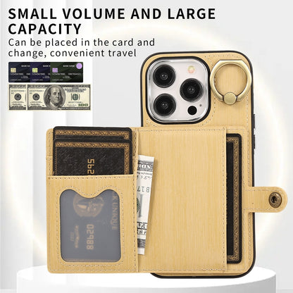ELECTROPRIME For iPhone 15 Brushed Texture Wallet Ring Holder Phone Case(Yellow)