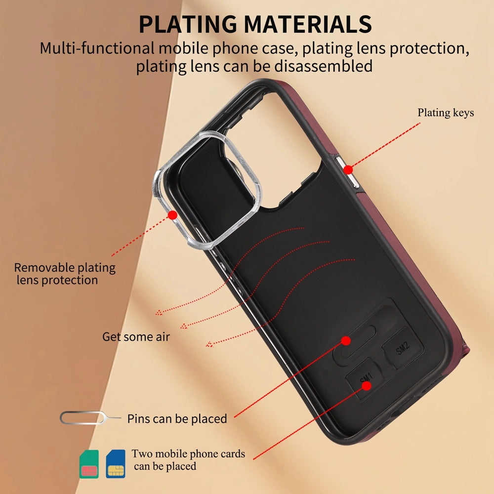 ELECTROPRIME For iPhone 15 Brushed Texture Wallet Ring Holder Phone Case(Wine Red)