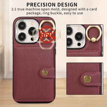 ELECTROPRIME For iPhone 15 Brushed Texture Wallet Ring Holder Phone Case(Wine Red)