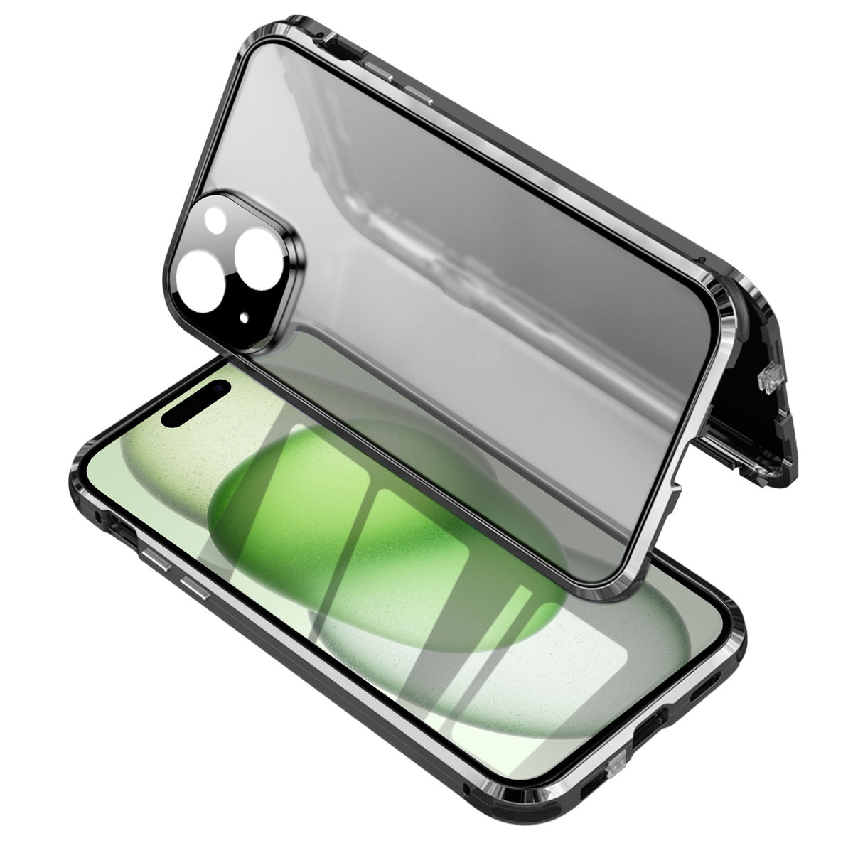 ELECTROPRIME For iPhone 15 Anti-peeping Magnetic Tempered Glass Phone Case(Black)
