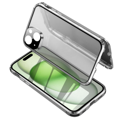 ELECTROPRIME For iPhone 15 Anti-peeping Magnetic Tempered Glass Phone Case(Silver)