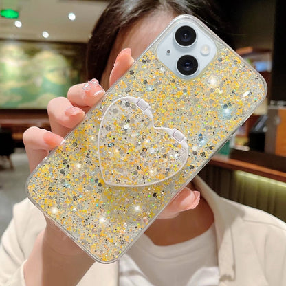 ELECTROPRIME For iPhone 15 Starry Sequin Mirror Stand Epoxy TPU Phone Case(Yellow)