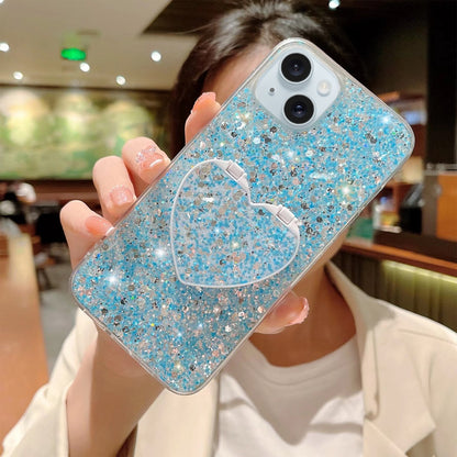 ELECTROPRIME For iPhone 15 Starry Sequin Mirror Stand Epoxy TPU Phone Case(Blue)