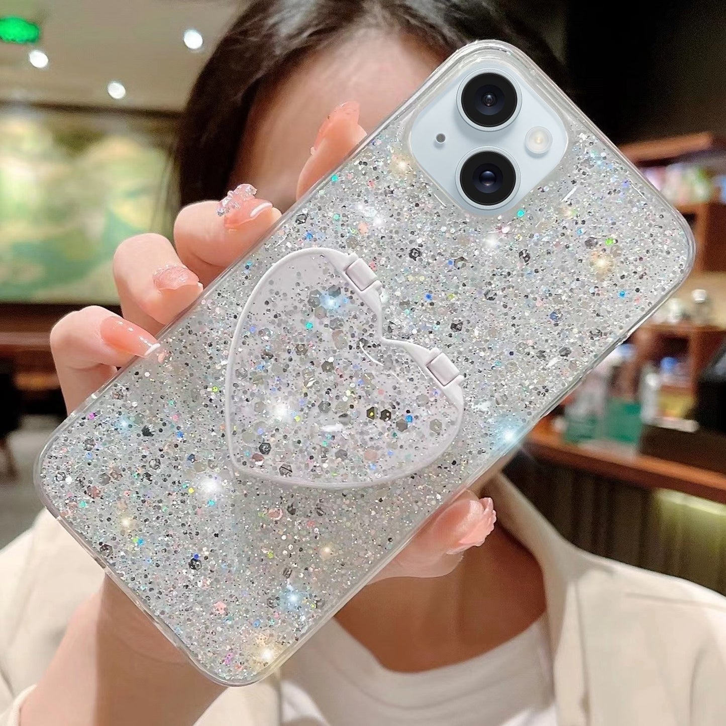 ELECTROPRIME For iPhone 15 Starry Sequin Mirror Stand Epoxy TPU Phone Case(Silver)