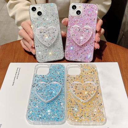 ELECTROPRIME For iPhone 15 Starry Sequin Mirror Stand Epoxy TPU Phone Case(Blue)