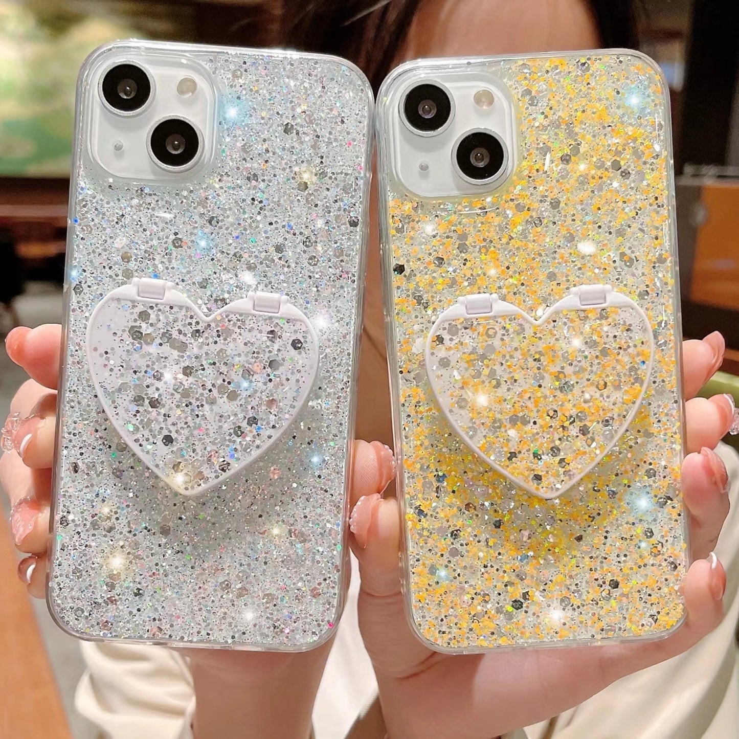 ELECTROPRIME For iPhone 15 Starry Sequin Mirror Stand Epoxy TPU Phone Case(Yellow)