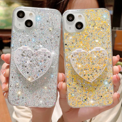 ELECTROPRIME For iPhone 15 Starry Sequin Mirror Stand Epoxy TPU Phone Case(Silver)